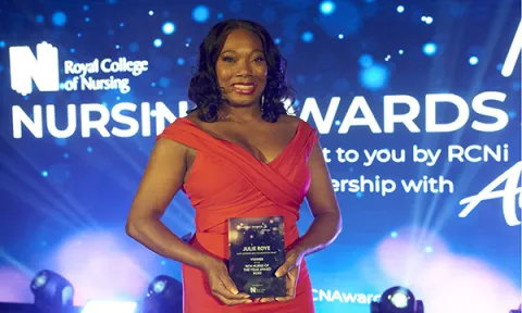 Primary care nurse Julie Roye holds her award for RCN Nurse of the Year 2023