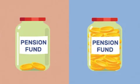 NHS pension opt-out and buy-back: two jars of money side by side, one nearly empty, one almost full