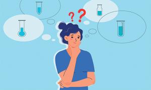 Advice for new nurses: illustration of a nurse smiling, with question marks and medical equipment in speech bubbles above her head