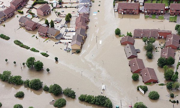 Flooding in the village of Catcliffe near Sheffield