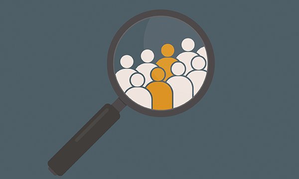 Illustration of figures in a group where two are a different colour