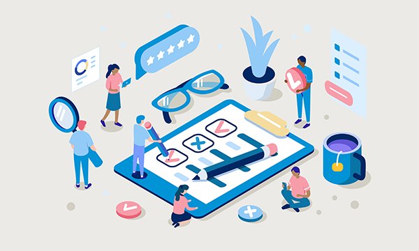 illustration shows nurses using a variety of tools of their job