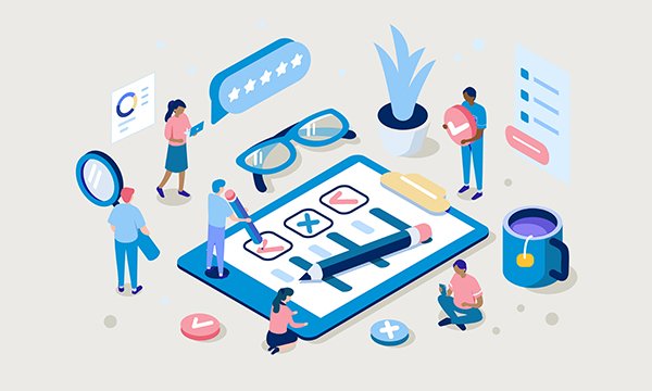 Illustration of a clipboard showing a ticklist, surrounded by individuals and everyday elements of a workplace. Nursing Standard's survey asks about nurses' workplace, conditions and commute
