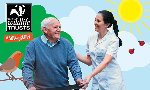 Picture shows an older man being assisted by a medic in a promotional picture for the 30 Days Wild challenge.