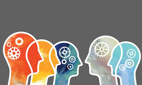 illustration shows a group of people with cogs in their brains