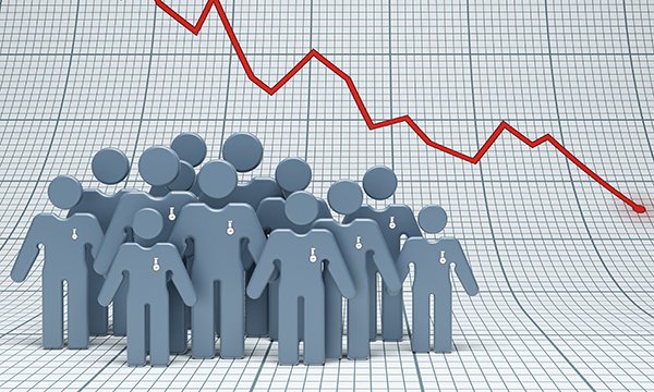 Picture shows a group of abstract figures representing nurses against a background of a falling graph