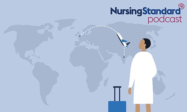 Computer image of a female figure with luggage looking at a world map showing a plane against a route traced from India to the UK