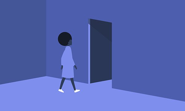 Illustration shows nurse walking towards an exit – as nurses respond to NMC report about increasing numbers leaving profession 