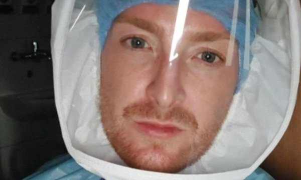 Matthew Tovey wearing personal protective equipment