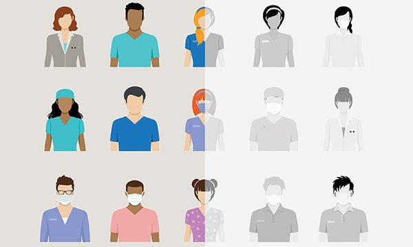 Image of rows of figures with half of them greyed out