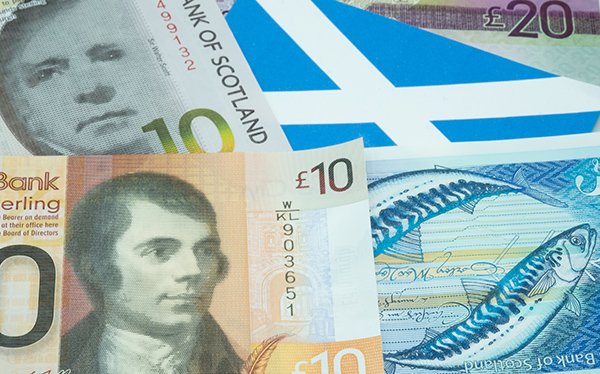 Display of several different Scottish bank notes