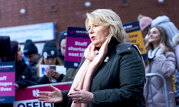 RCN general secretary Pat Cullen in front of picketing nurses