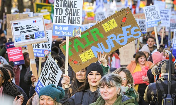 Nurses and their supporters marching to Downing Street