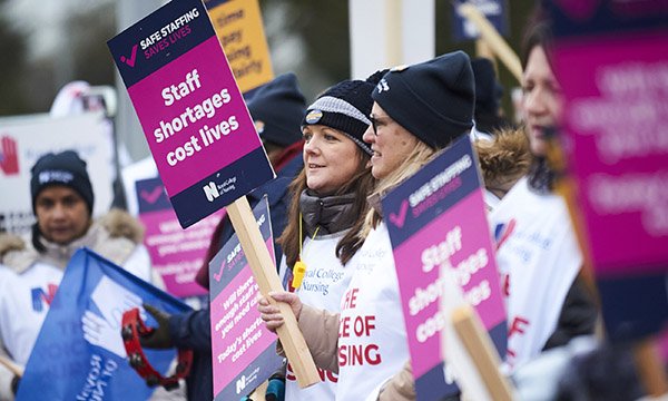 Striking nurses outside Royal Preston Hospital today 