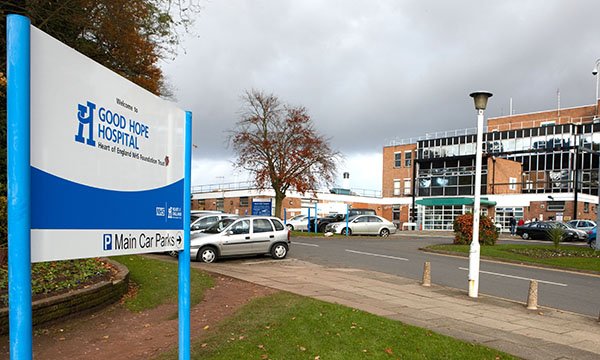 A sign board at the entrance to Good Hope Hospital