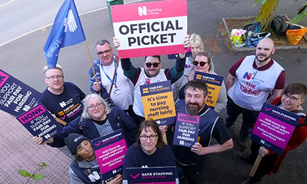 Striking nurses at the Royal Devon and Exeter Hospital
