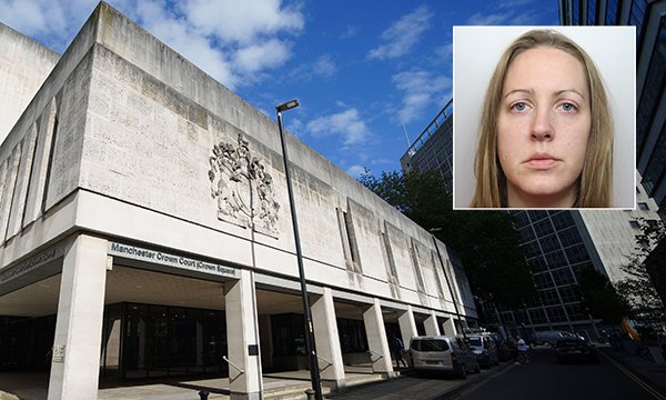Manchester Crown Court, where the trial of Lucy Letby (inset) took place