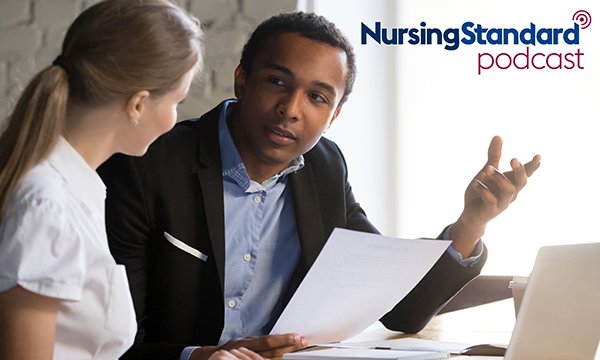 Photo of legal professional giving advice, illustrating a story about litigation nurses