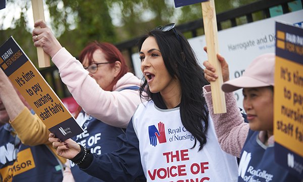 Photo of nurses striking for better pay, illustrating story about one-off payment for nurses being extended 