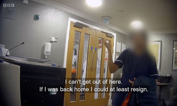 Photo of one of the care workers speaking on the Panorama programme