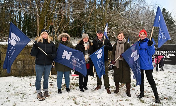 Striking nurses outside Antrim Area Hospital