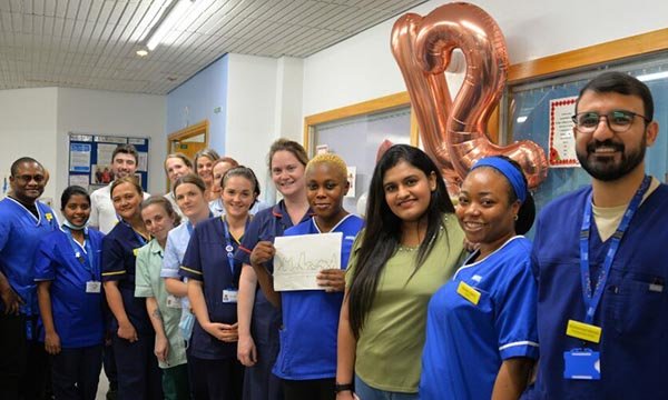 A nursing team from Somerset looking happy as they celebrate 12 months of zero falls on their ward
