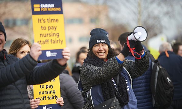 Strikers outside Alder Hey Children’s Hospital, Liverpool, in February 2023