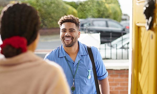 District nurse makes a home visit, working autonomously with only limited real-time support 