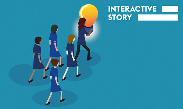 Nurse leadership: illustration showing nurses following a nurse leader