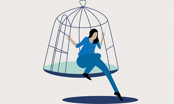 Comfort zone in nursing: nurse leaving the comfort zone of a cage and heading for a challenge