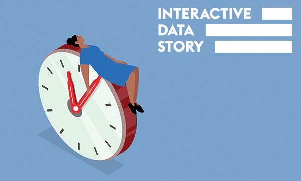 12-hour nursing shifts: exhausted looking nurse is drawn draped over a clock