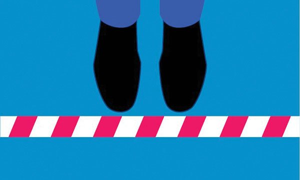 Illustration of a line on the ground being crossed, suggesting nurses’ professional boundaries being breached