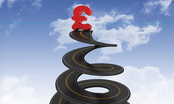 Nurses’ pay: Picture shows a bold red pound sign at the top of road that is spiralling towards the sky
