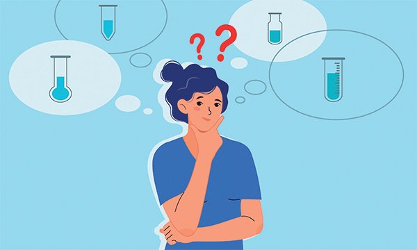 Advice for new nurses: illustration of a nurse smiling, with question marks and medical equipment in speech bubbles above her head