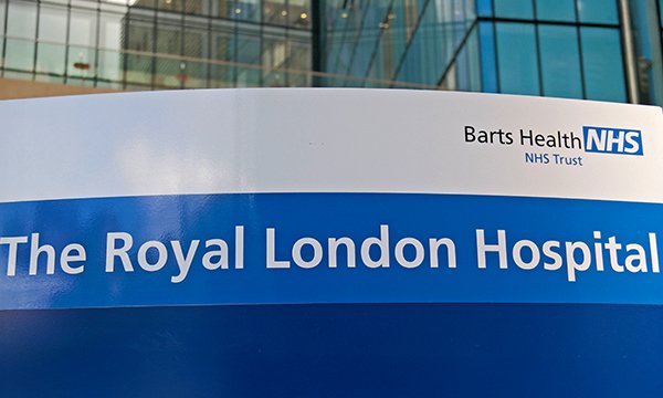ntrance sign at the Royal London Hospital, run by Barts Health NHS Trust