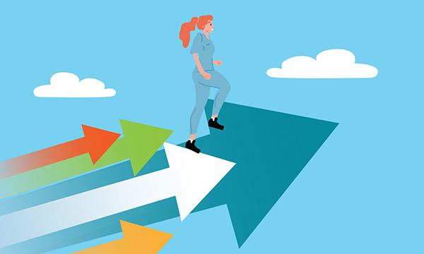 Illustration of nurse on upward arrows