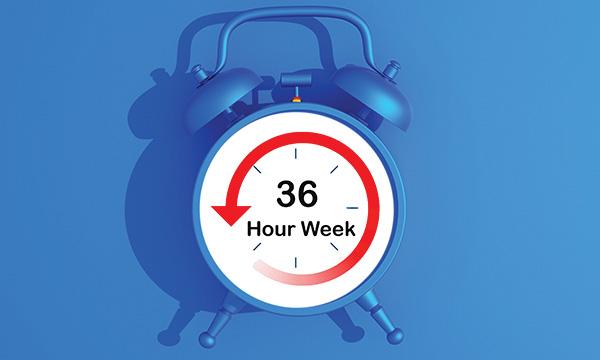 Nurses see reduction of hours in working week: clock face showing 36-hour week