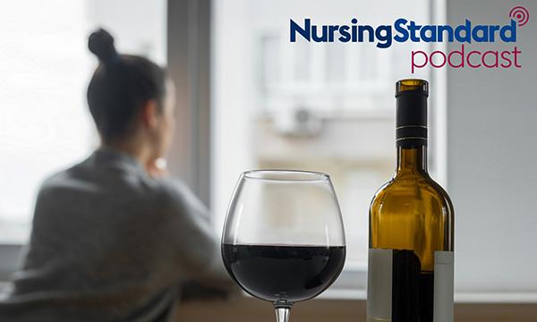Nurses and alcohol: nurse in room with bottle of wine