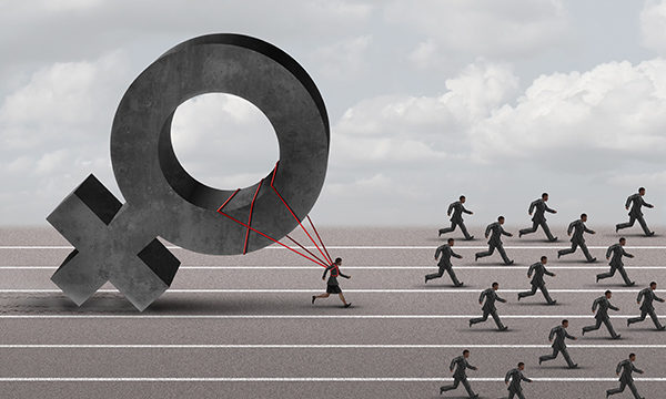 woman lags behind men in race