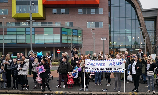 Protestors outside Alder Hey Children’s Hospital