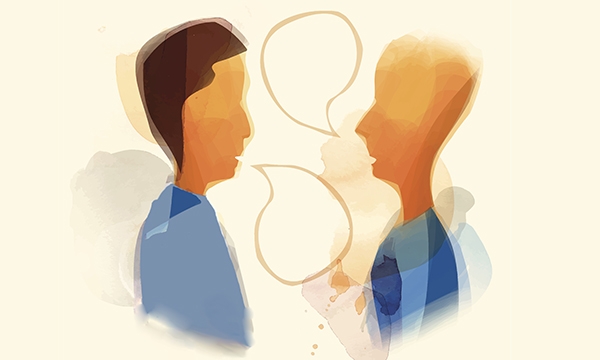 Two figures talking to each other