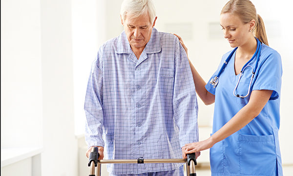 man walking with support