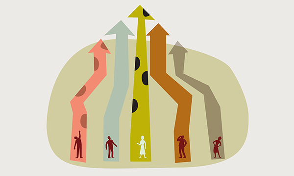 People on different pathways head in same direction